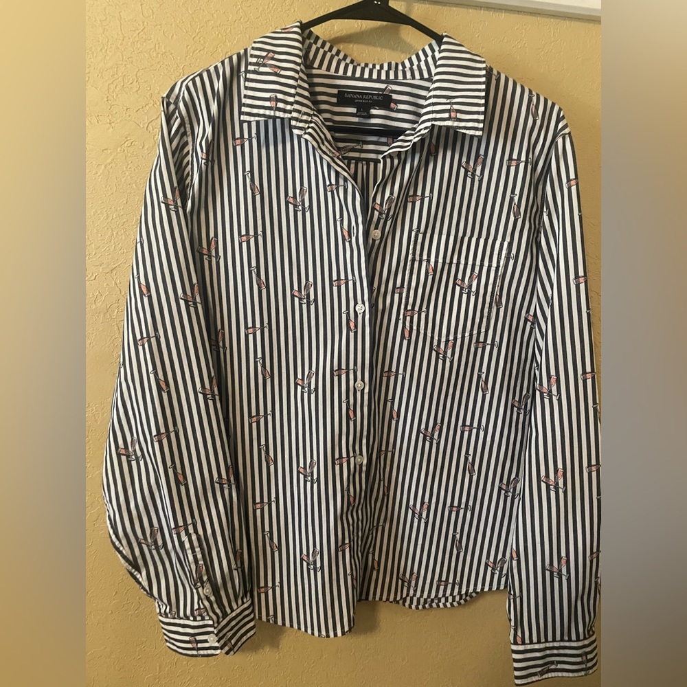 Banana Republic Button Down with Champagne Glasses Print
